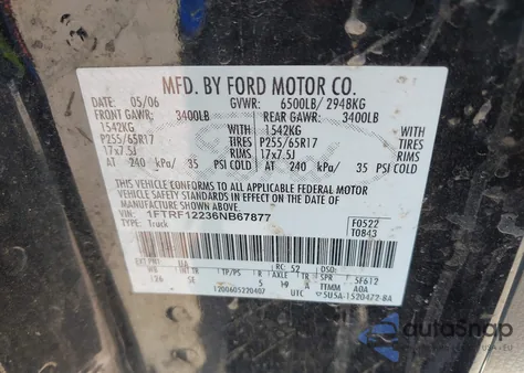 2006 Ford F-150 Stx/Xl/Xlt из США, поврежденный, VIN 1FTRF12236NB67877